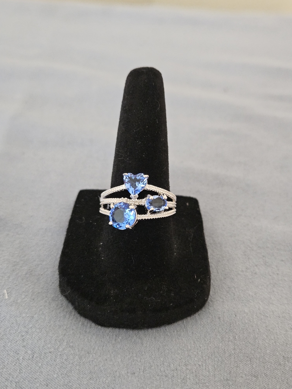 Moissanite Tanzanite Sterling Silver Triple-Stone Ring - Size 7